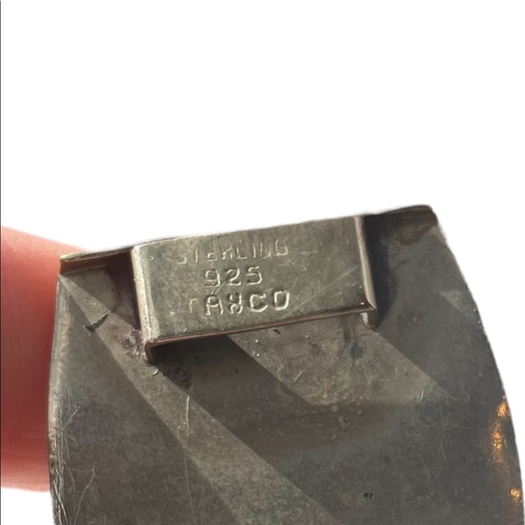 Vintage Sterling Silver Hecho En Mexico Aztec Mask Carved Onyx Panel B… - Picture 7 of 12